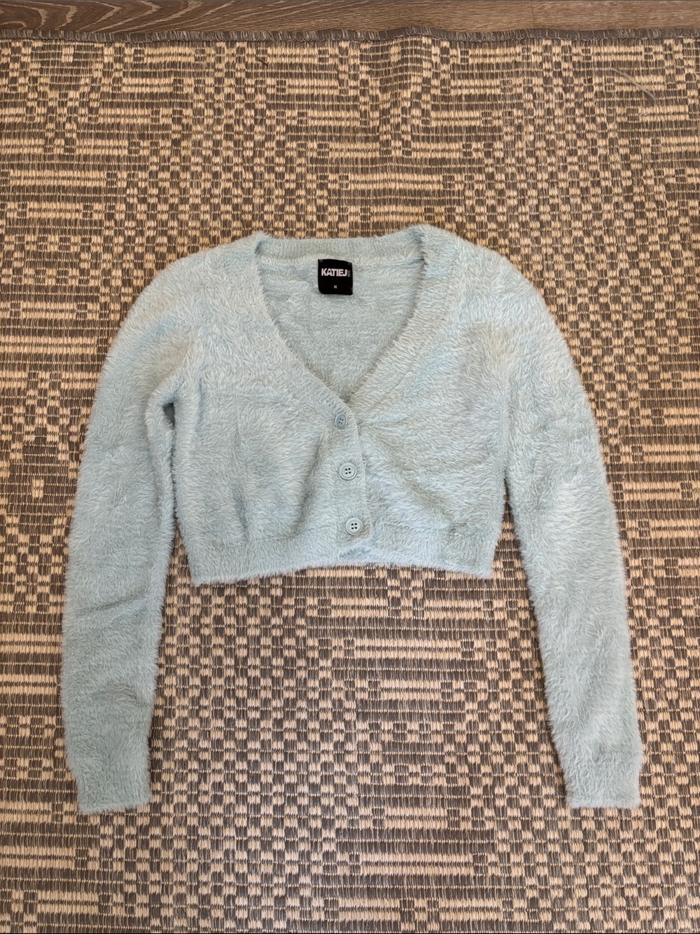 Girls Katie J NYC Light Blue Fuzzy Cropped Cardigan